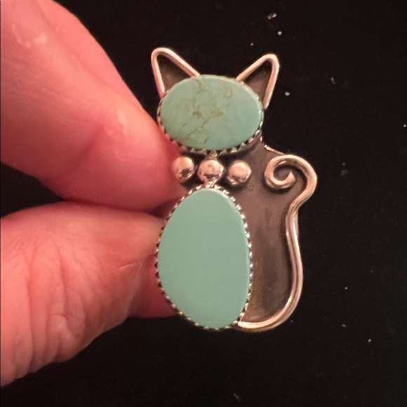 925 STERLING SILVER TURQUOISE CAT RING - Picture 3 of 6